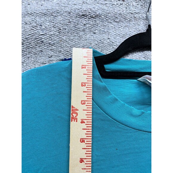 Vintage 80s 90s Teal green super soft Pocket t shirt Hanes Beefy Large - Picture 9 of 10